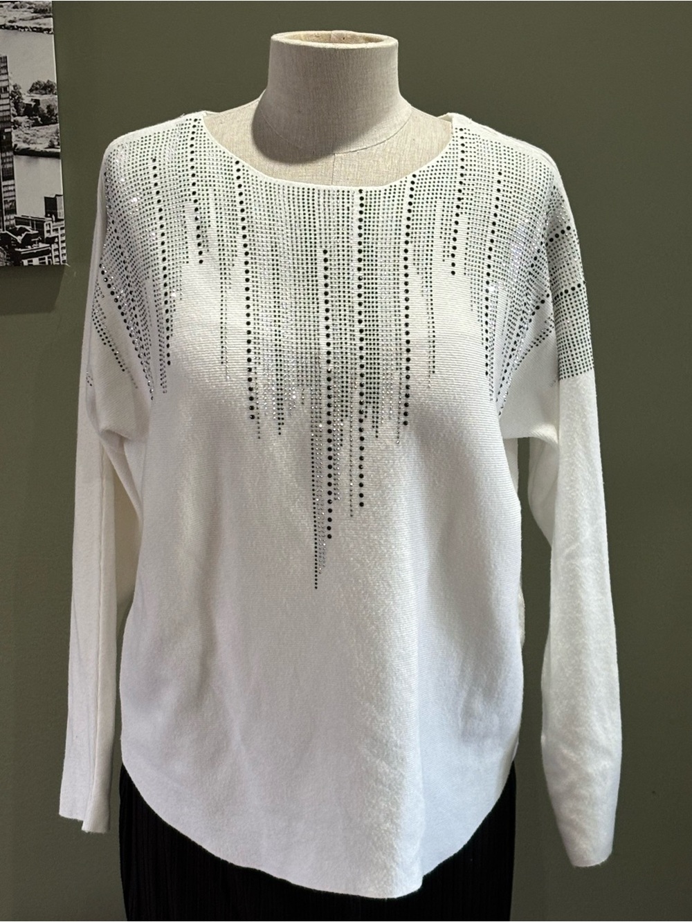 Women's White Embellished Crewneck Sweater - Picture 2 of 7
